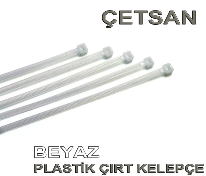 ÇETSAN Beyaz Çırt Plastik Kelepçe - Plastik Kablo Bağları / 100 Adet