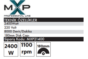 MAX EXTRA MXP21400 Elektrikli Avuç Taşlama 180mm