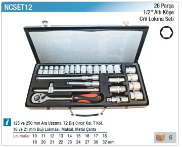 NT TOOLS NCSET1212 - 1/2 Altı Köşe Crv Lokma Takımı 26 Parça