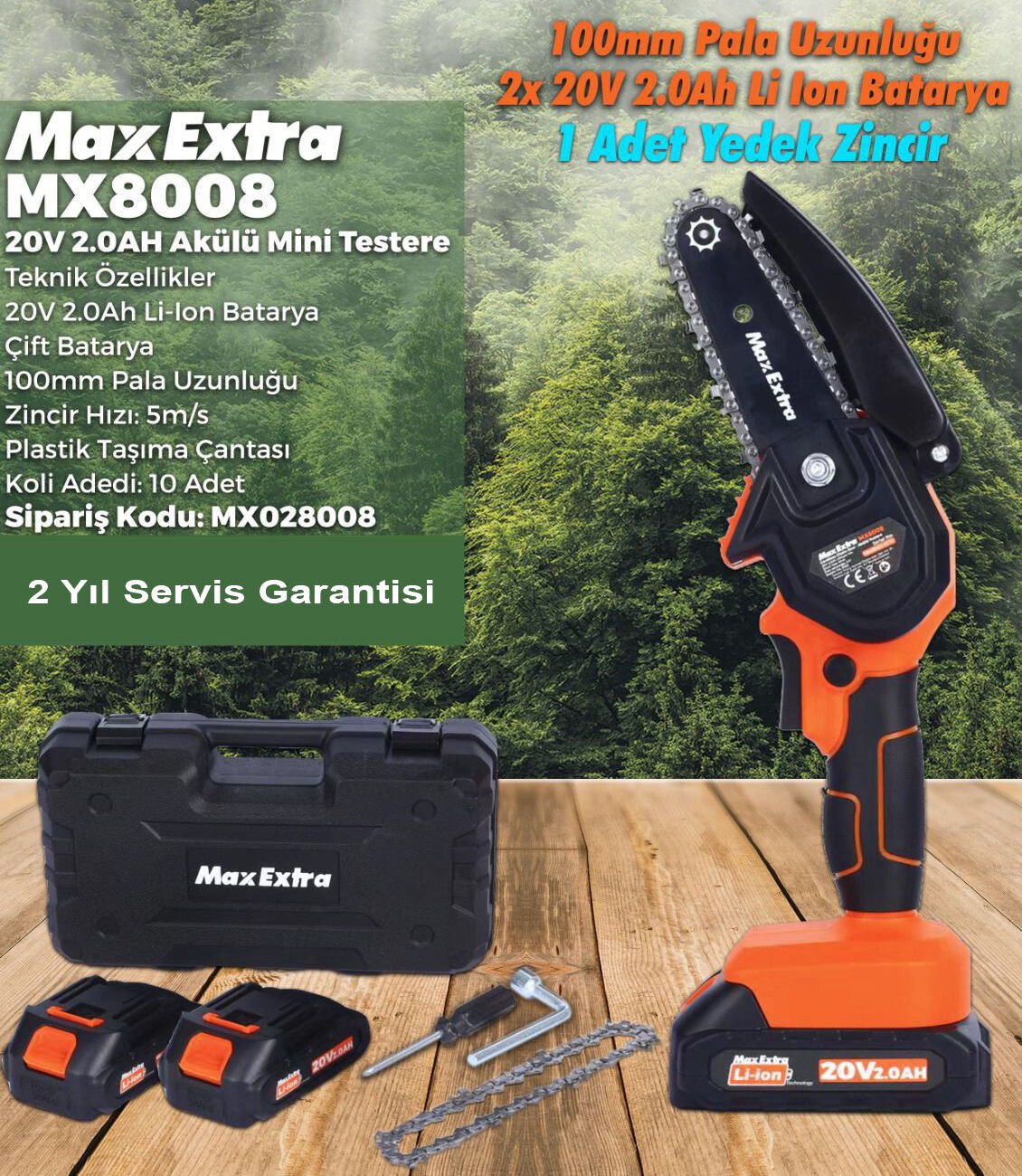 MAX EXTRA MX8008 - 20 Volt 2 Amper Akülü Mini Testere 100mm (Dal Budama - Ağaç Kesme)