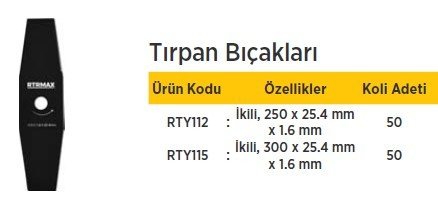 RTR MAX Tırpan Bıçağı İkili,300 x 25,4 mm x 1.6mm / 50 Adet