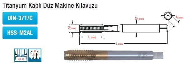 MAİER  Titanyum Kaplı Düz Makine Kılavuzu (DIN-371/C) (HSS-M2AL)