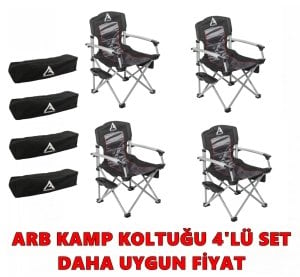 KAMP KOLTUĞU, KAMP SANDALYESİ, KATLANIR KAMP SANDALYESİ, KOLTUK, SANDALYE 4'LÜ PAKET SET SİYAH 150KG TAŞIMA KAPASİTELİ BARDAKLIKLI ARB 10500111