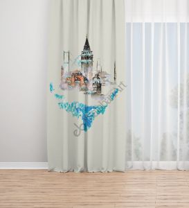 İstanbul Retro Dijital Baskılı Fon Perde Tek Kanat 140x240 cm