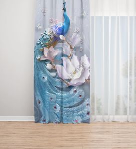 Tavus Kuşu Dijital Baskılı Fon Perde Tek Kanat 140x270 cm