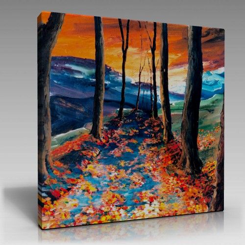 oil painting, tree-lined road