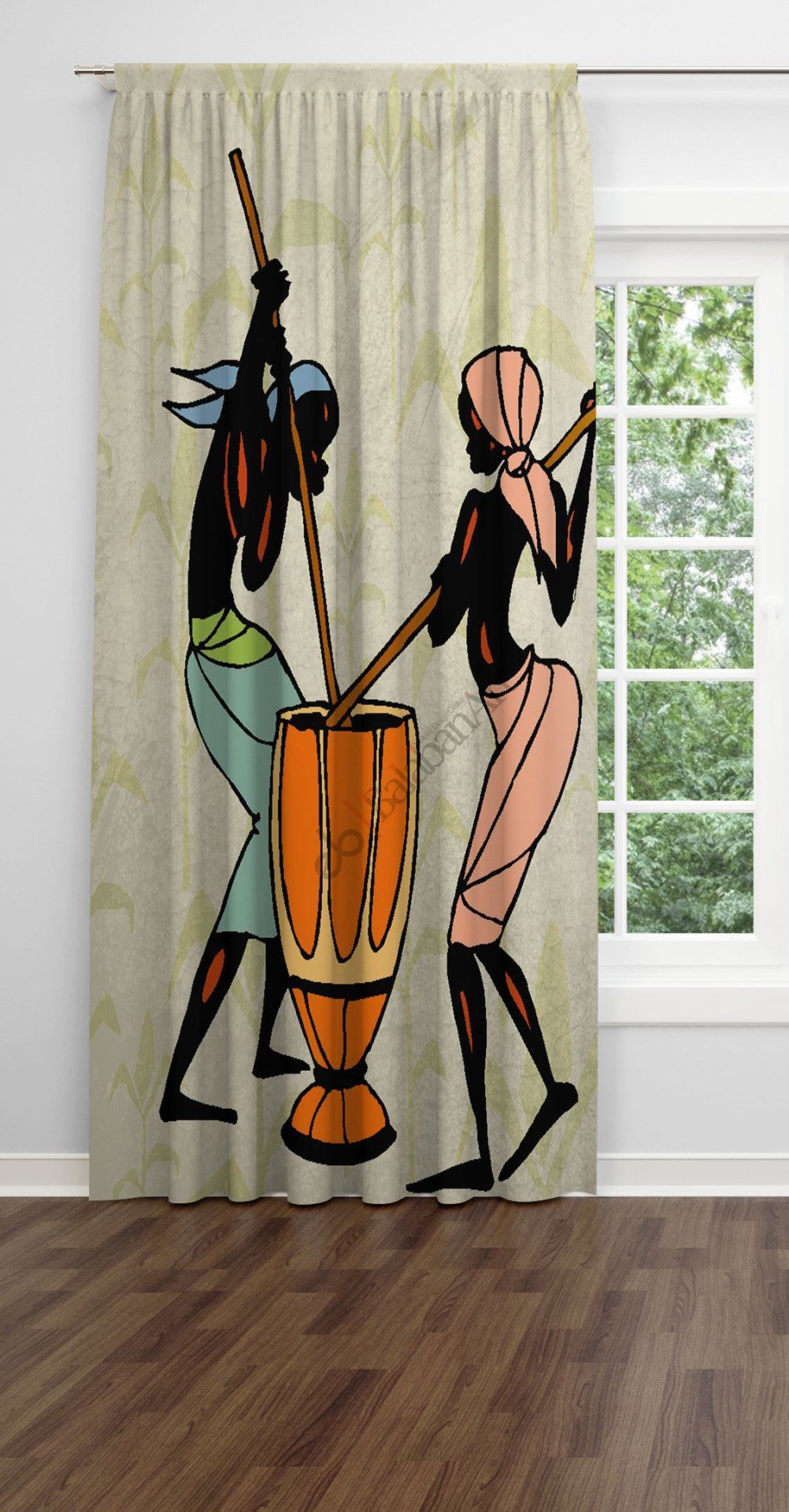 Afrikalı Kadınlar Fon Perde Tek Kanat 140x270 cm