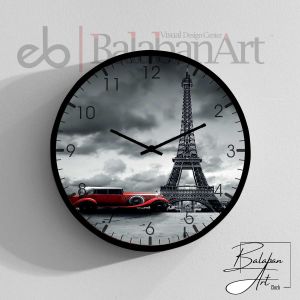 France Paris Red Car Eiffel El Yapımı Büyük Boy Duvar Saati