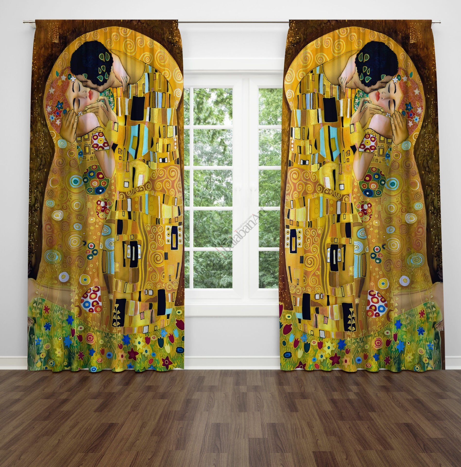 Gustav Klimt Öpücük Tek Kanat Fon Perde