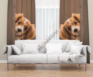 Sevimli Köpek Desenli Dijital Baskılı Fon Perde