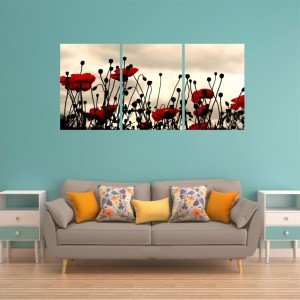 Kırmızı Çiçekler Parçalı Canvas Tablo