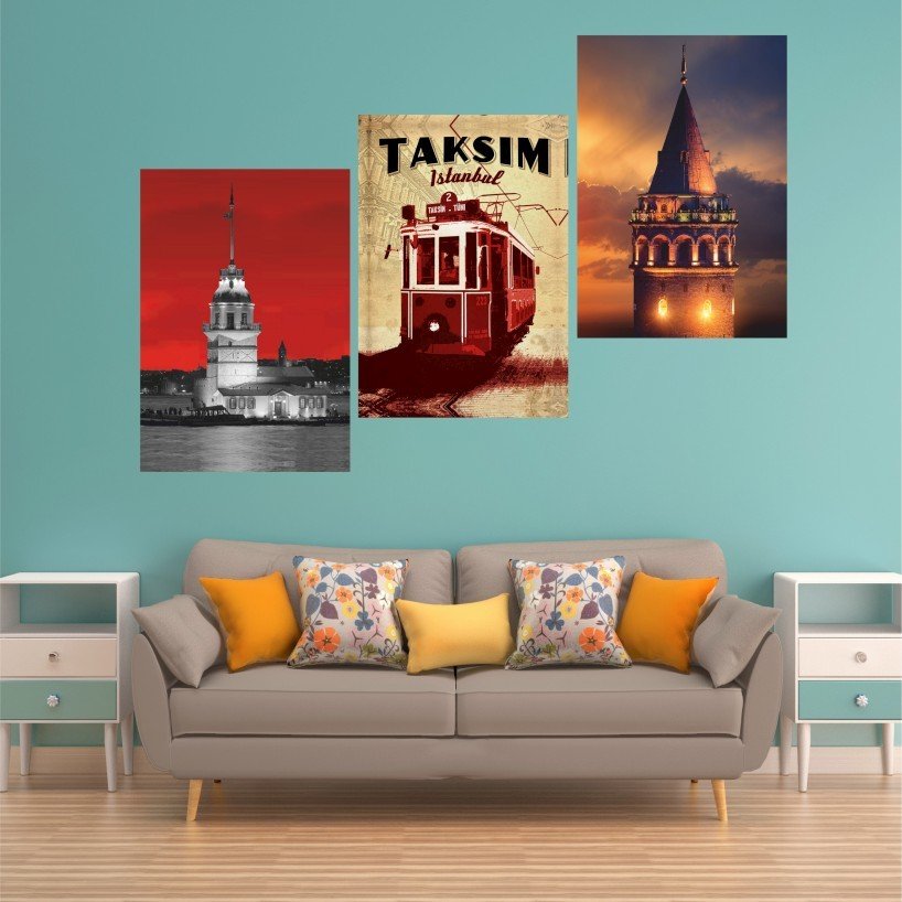 Galata Kulesi Ve Kız Kulesi Canvas Tablo