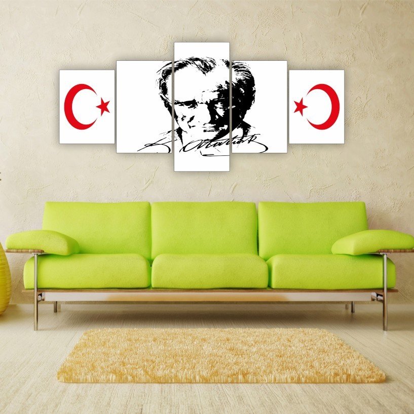 Ay Yıldızlı Kemal Atatürk Parçalı Kanvas Tablo