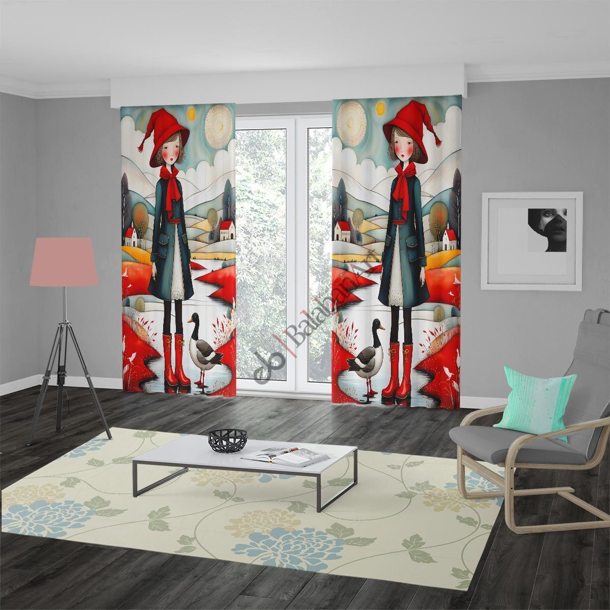 Kırmızı Başlıklı Kız Sanatsal Çalışma Dijital Baskılı Curtain Perde