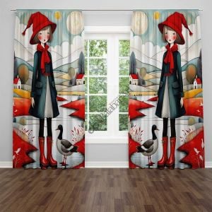 Kırmızı Başlıklı Kız Sanatsal Çalışma Dijital Baskılı Curtain Perde