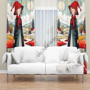 Kırmızı Başlıklı Kız Sanatsal Çalışma Dijital Baskılı Curtain Perde