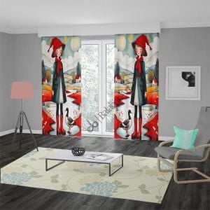 Kırmızı Başlıklı Kız Sanatsal Çalışma Dijital Baskılı Curtain Perde