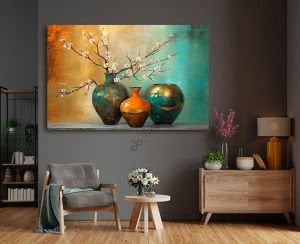 Vazoda Çiçek Yağlıboya Kanvas Tablo Büyük Boy 100*150 CM