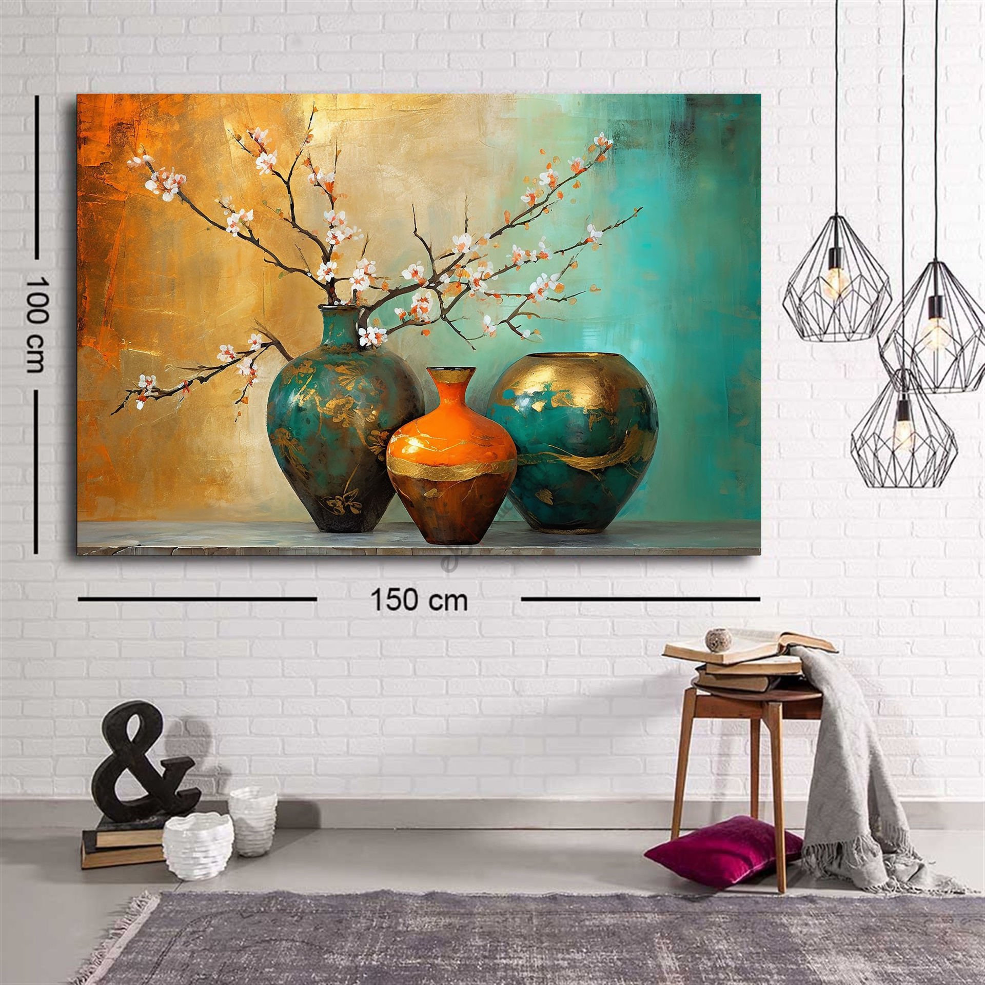 Vazoda Çiçek Yağlıboya Kanvas Tablo Büyük Boy 100*150 CM