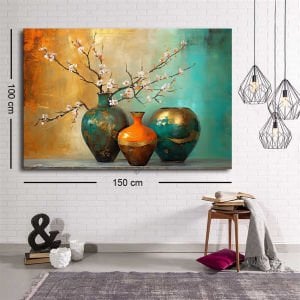 Vazoda Çiçek Yağlıboya Kanvas Tablo Büyük Boy 100*150 CM