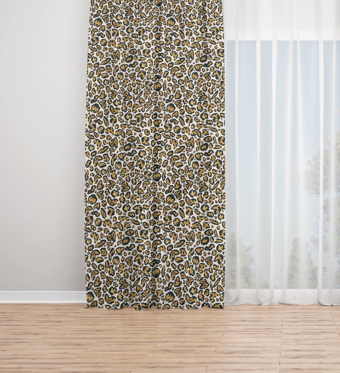 Leopar Desen Dijital Baskılı Fon Perde Tek Kanat 140x250 cm