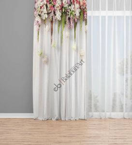 Çiçekli Tül Perde Desenli Baskılı Fon Perde Çift Kanat 280x270 cm