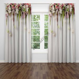 Çiçekli Tül Perde Desenli Baskılı Fon Perde Çift Kanat 280x270 cm