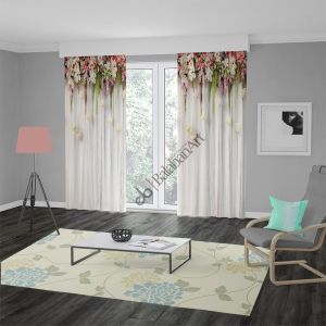 Çiçekli Tül Perde Desenli Baskılı Fon Perde Çift Kanat 280x270 cm