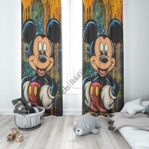 mickey mouse çocuk odası baskılı fon perde