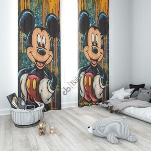 mickey mouse çocuk odası baskılı fon perde