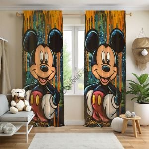 mickey mouse çocuk odası baskılı fon perde