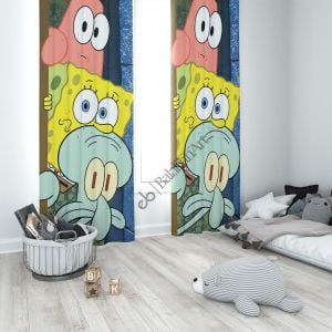 SüngerBob KareŞort dijital baskılı çocuk odası fon perde