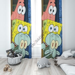 SüngerBob KareŞort dijital baskılı çocuk odası fon perde