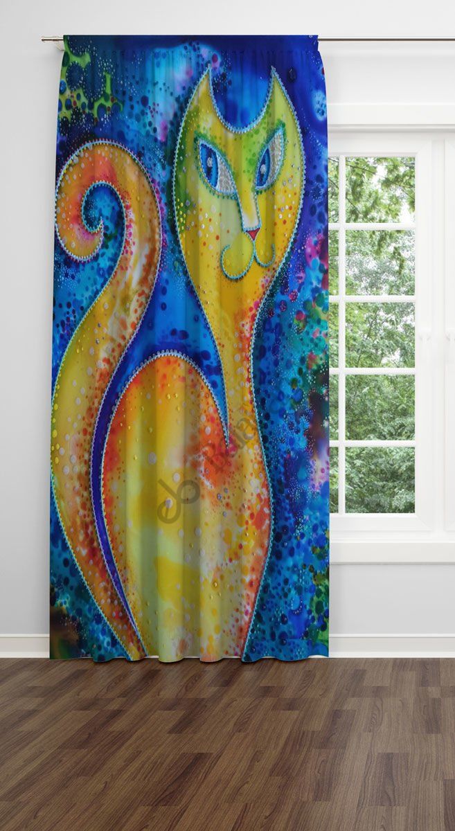 Kedi Desenli Dijital Baskılı Fon Perde Tek Kanat 140x280 cm