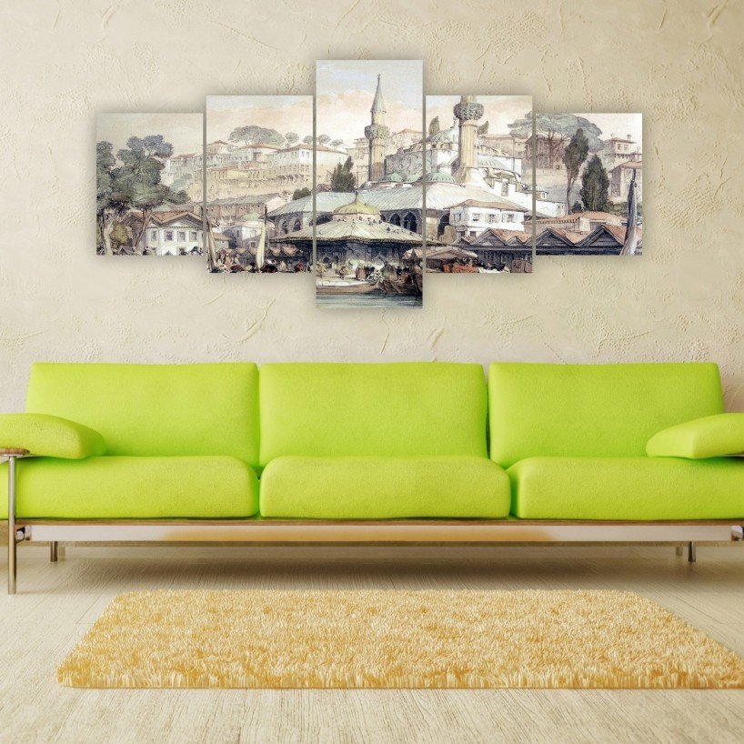 Cami Ve Şadırvan Parçalı Kanvas Tablo