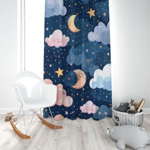 Gece Yıldız ve Bulutlar Çocuk Odası Perde