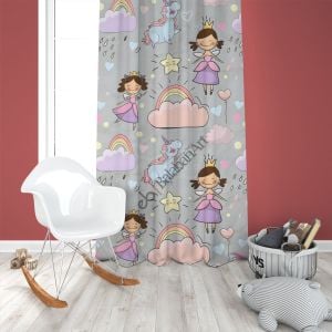 Prenses Pony Kız Çocuk Odası Fon Perde