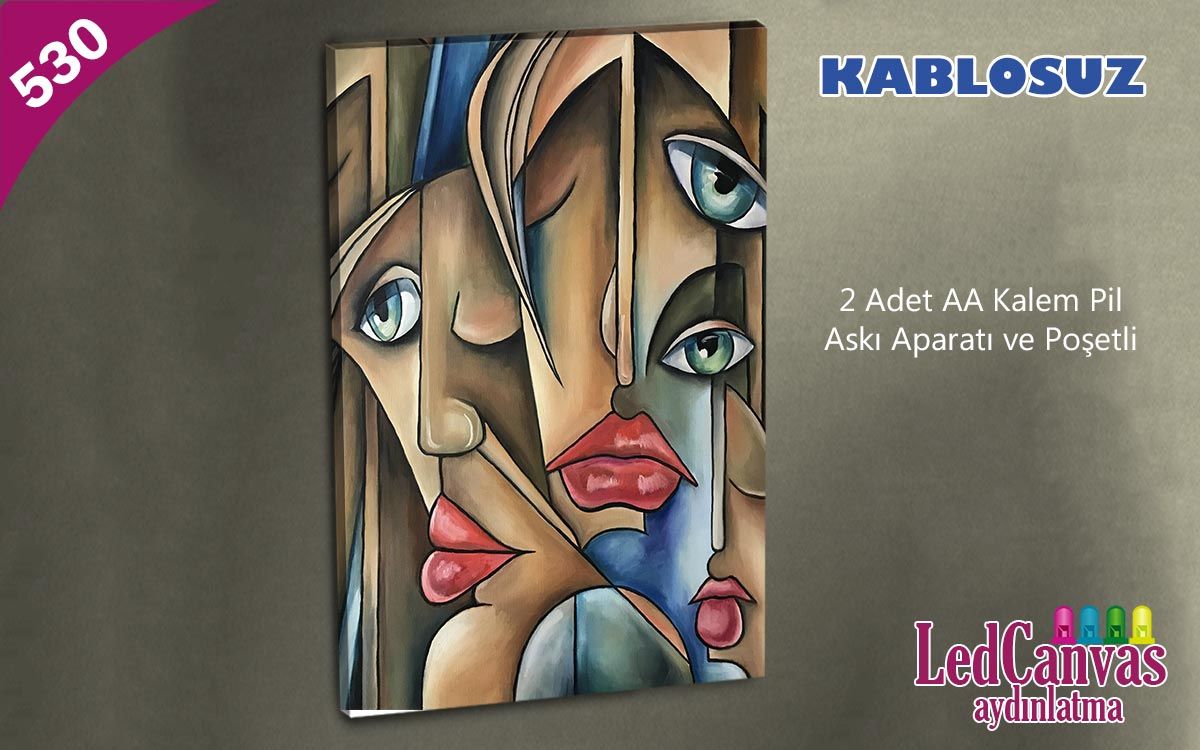 Kadın Yüz Renkli Soyut Led Kanvas  Işıklı Tablo