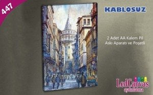 Suluboya Galata Kulesi Led Işıklı Kanvas Tablo