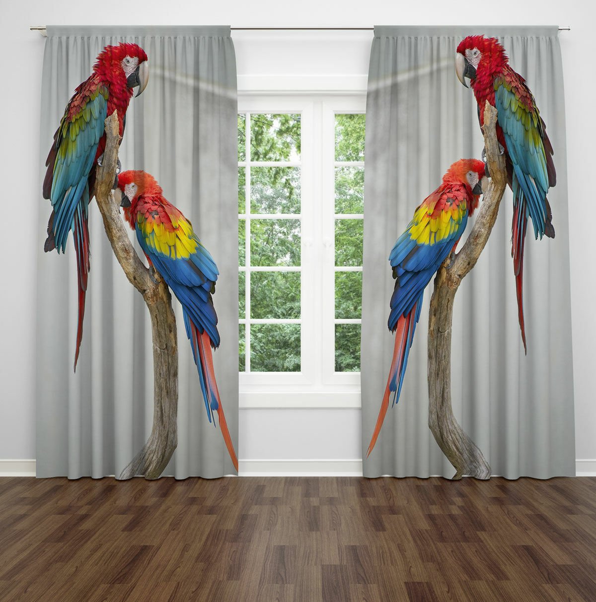 Renkli Papağanlar Dijital Baskılı Fon Perde
