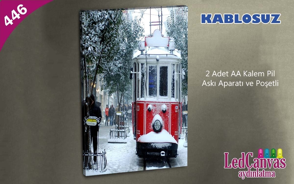 Taksim Kırmızı Tramvay Led Işıklı Kanvas Tablo