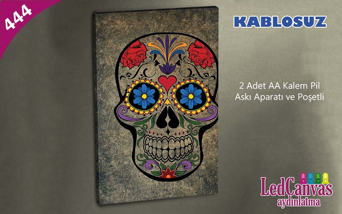 Renkli Kurukafa Led Iışıklı Kanvas Tablo