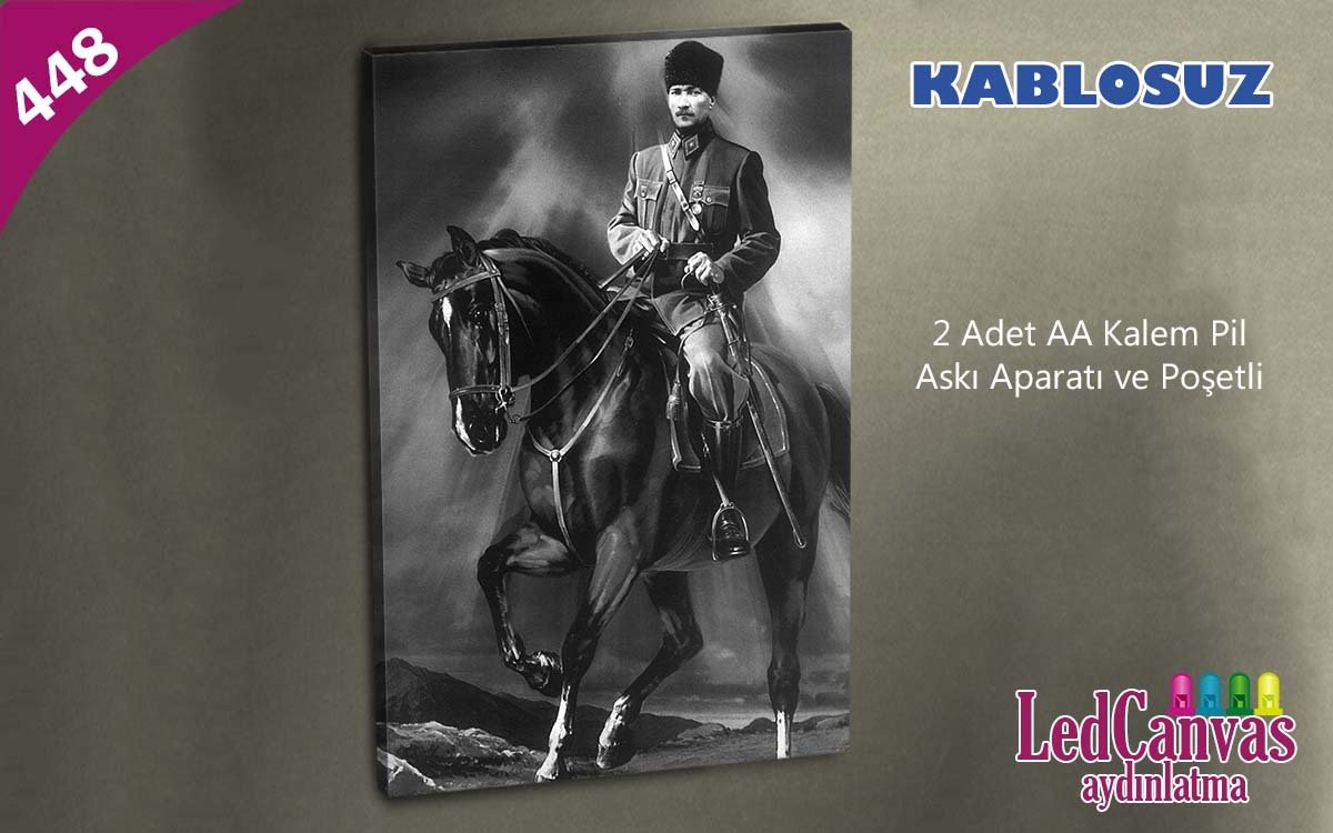 Karakalem Atatürk Led Işıklı Kanvas Tablo