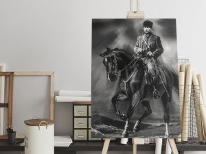 Karakalem Atatürk Led Işıklı Kanvas Tablo