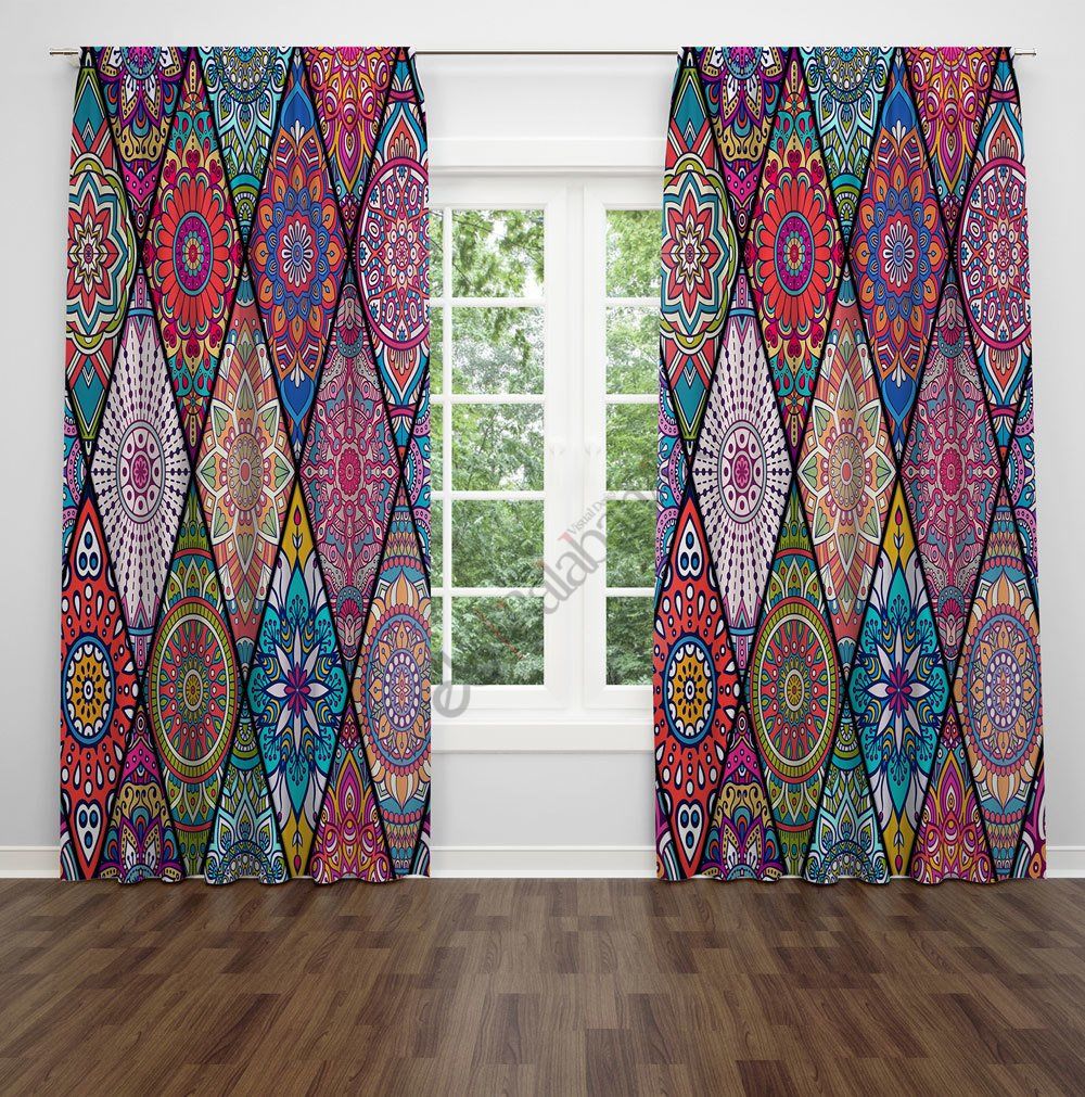 Mandala Desen Dijital Baskılı Fon Perde
