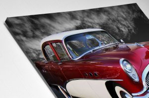 Kırmızı Eski Model Araba Işıklı Kanvas Tablo