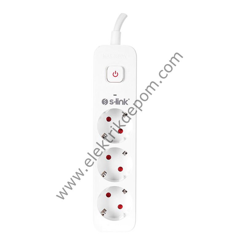 S-LINK SPG301S 3'LÜ 1.5 METRE KABLOLU 750 JOULE 3X1.5 MM ANAHTARLI AKIM KORUMALI PRİZ