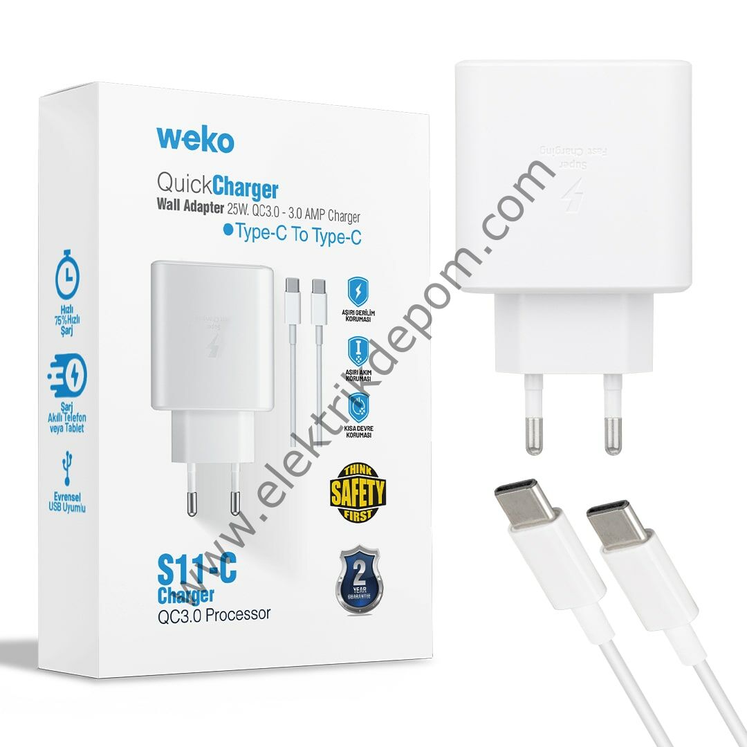 WEKO WK-21440 S11-C 25 WATT ŞARJ BAŞLIK ADAPTÖRÜ + TYPE-C TO TYPE-C KABLO (NO:9T)