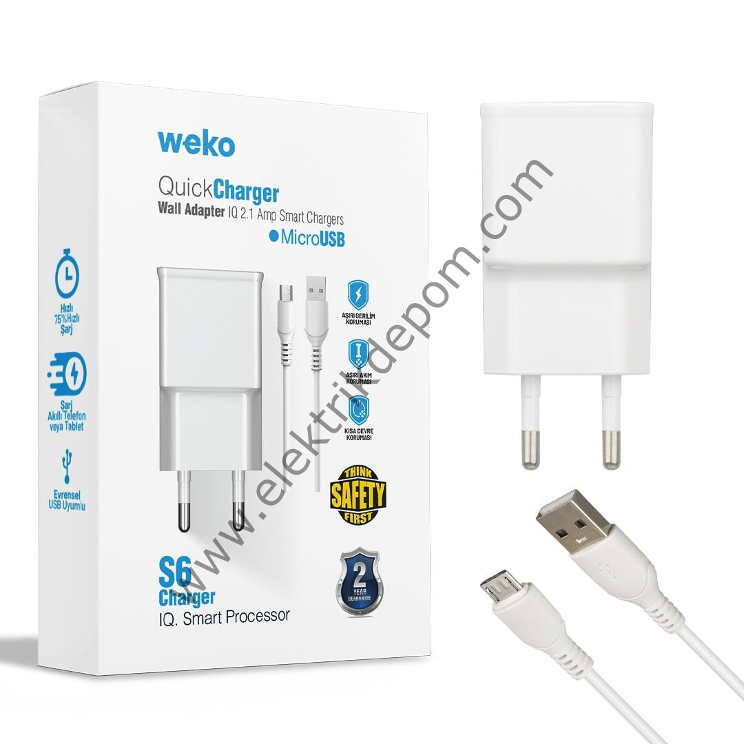 WEKO WK-21434 S6 2.1 AMPER ŞARJ BAŞLIK ADAPTÖRÜ + MICRO USB KABLO(NO:3)