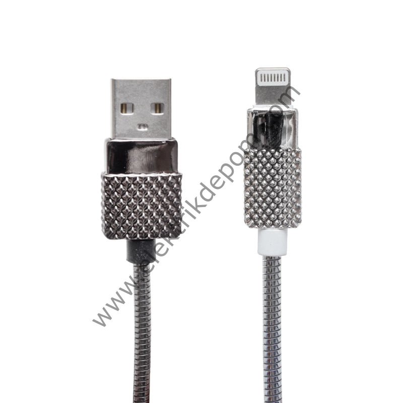 POWERMASTER METAL YAYLI IPHONE LIGHTNING 1 METRE USB DATA VE ŞARJ KABLOSU